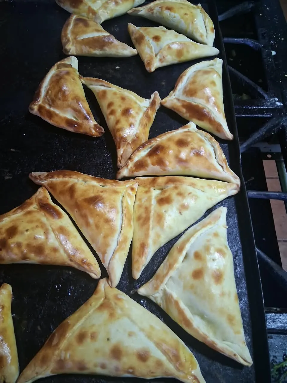 Empanadas de horno recién doradas sobre la bandeja